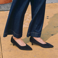 Velvet Whipstitched Kitten Heels (Scarlett)